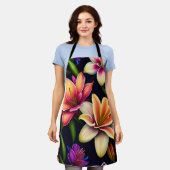 リリー絵画フラワーの鮮やかな色彩 エプロン (着用した状態)