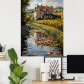 リリー魅力的ポンドインプレッション主義によるカントリーハウスバイリージョンポンドイン ポスター (ホームオフィス)