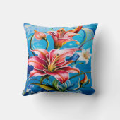 リリー鮮やか開花(青い背景) クッション (裏面)
