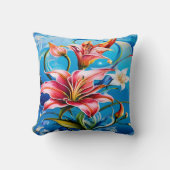 リリー鮮やか開花(青い背景) クッション (正面)