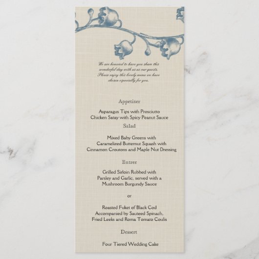 リリー・オブ・ザ・バレーのベージュ色リネン結婚ズ・メニュー メニュー (正面)