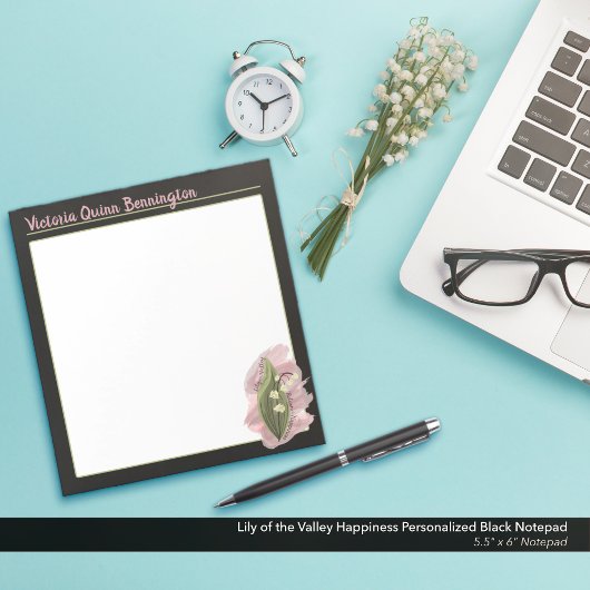 リリー・オブ・ザ・バレー・ハピネス・パーソナライズされたブラック ノートパッド