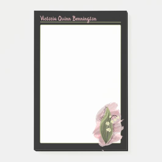 リリー・オブ・ザ・バレー・ハピネス・パーソナライズされたブラック ポストイット (正面)