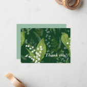 リリー・オブ・ザ・ヴァレーとフェルンのパターン || ダークグリーンカスタム ノートカード (正面/裏面インサイチュ)