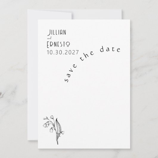 リリー・オブ・バレー || 白い日付の保存 招待状 (正面)