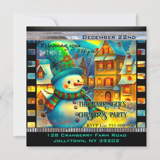 リリー・スノーマン かわいい フェスティブ アニュアル クリスマス パーティー 招待状 (正面)