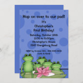 リリー・パッドの可愛いカエル1歳の誕生日 招待状 (正面/裏面)