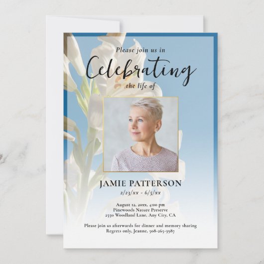 リリー・フラワーのお別れの会 写真 葬儀 招待状 (正面)