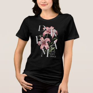 リリー フローラル タイポグラフィー 水彩アート トライブレンドTシャツ