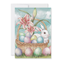 リリー・水彩&パステルイースター卵とウサギのバスケット