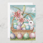 リリー・水彩＆パステルイースター卵とウサギのバスケット シーズンカード (正面/裏面)