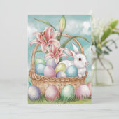 リリー・水彩＆パステルイースター卵とウサギのバスケット シーズンカード (スタンド正面)