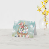 リリー・水彩＆パステルイースター卵 ウサギのいるバスケット カード (黄色い花)