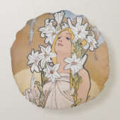 リリー(4つの花)、アルフォンスミュシャ装飾用クッション ラウンドクッション (裏面)