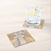 リリー(4つの花)、アルフォンスミュシャ スクエアペーパーコースター (インサイチュ)