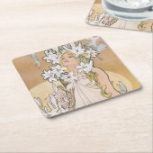 リリー(4つの花)、アルフォンスミュシャ スクエアペーパーコースター (アングル)
