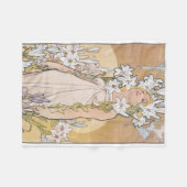 リリー(4つの花)、アルフォンスミュシャ フリースブランケット (正面(横))