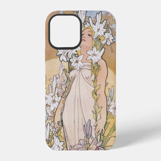 リリー(4つの花)、アルフォンスミュシャ iPhoneケース (裏面)