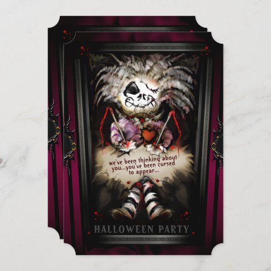 リルガーリーブードゥードールハローウィンパーティ家族の招待 招待状 (正面/裏面)