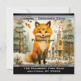 リルキツネ雪の中に座ってクリスマスパーティー 招待状