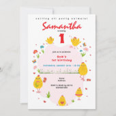 リル'シックイースターチキンファームピンクガール誕生日 招待状 (正面)