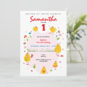 リル'シックイースターチキンファームピンクガール誕生日 招待状 (スタンド正面)