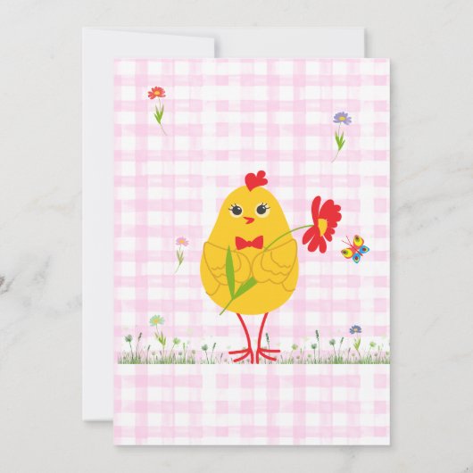 リル'シックイースターチキンファームピンクガール誕生日 招待状 (裏面)