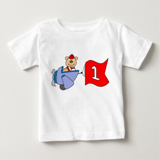 リルパイロットベア1st誕生日 ベビーTシャツ (正面)