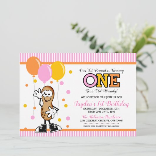 リルピーナッツONE （女の子）誕生日招待状 招待状 (スタンド正面)
