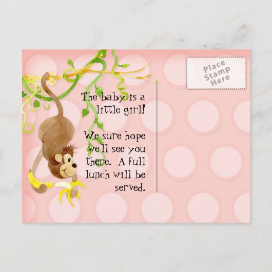 リルモンキーガールベビーシャワーポストカード招待状 インビテーションポストカード (裏面)