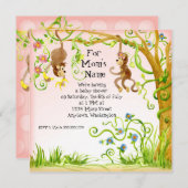 リルモンキーガールベビーシャワー招待状 招待状 (正面/裏面)