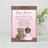 リル女性のカーボーイとテディベア |ピンクの赤ちゃんシャワー 招待状 (スタンド正面)