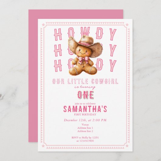 リル女性のカーボーイジンジャーブレッドクリスマス任意の年齢誕生日 招待状 (正面/裏面)