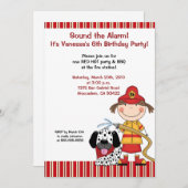 リル消防車5 x 7消防士誕生日招待状 招待状 (正面/裏面)