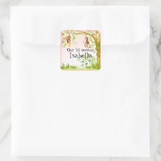 リル猿、女の子の赤ちゃんシャワーのシール スクエアシール (バッグ)