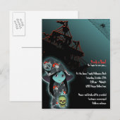 リル魔女インパイレーツスカルローブハロウィン招待状 インビテーションポストカード (正面/裏面)