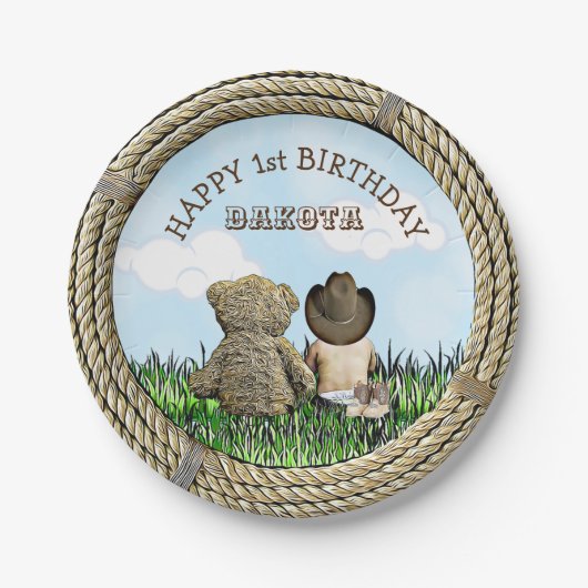 リル・カウボーイとテディ・ベア・ボーイの最初の誕生日 ペーパープレート (正面)