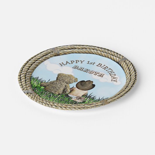 リル・カウボーイとテディ・ベア・ボーイの最初の誕生日 ペーパープレート (アングル)