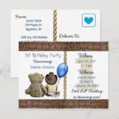 リル・カウボーイ男の赤ちゃんとテディベア1st誕生日 インビテーションポストカード (正面/裏面)