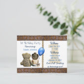 リル・カウボーイ男の赤ちゃんとテディベア1st誕生日 インビテーションポストカード (スタンド正面)