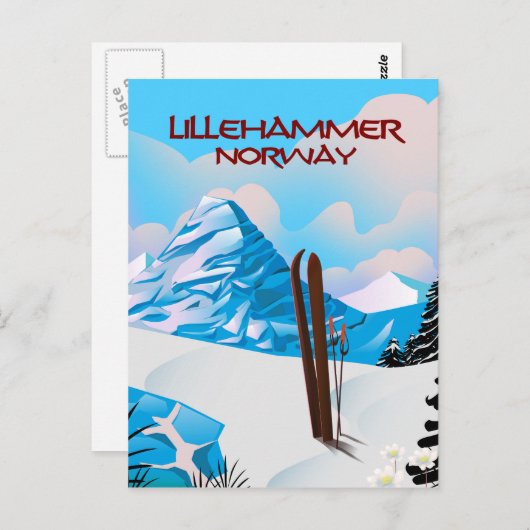 リレハンメル ノルウェー スキーポスター ポストカード (正面/裏面)