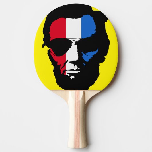 リンカーンのクールなサングラスのポップアート(赤白青) 卓球ラケット (正面)