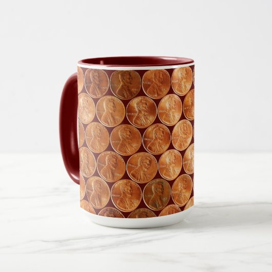 リンカーンのペニー米国の硬貨、ペニーを銅張りにします マグカップ (正面左)