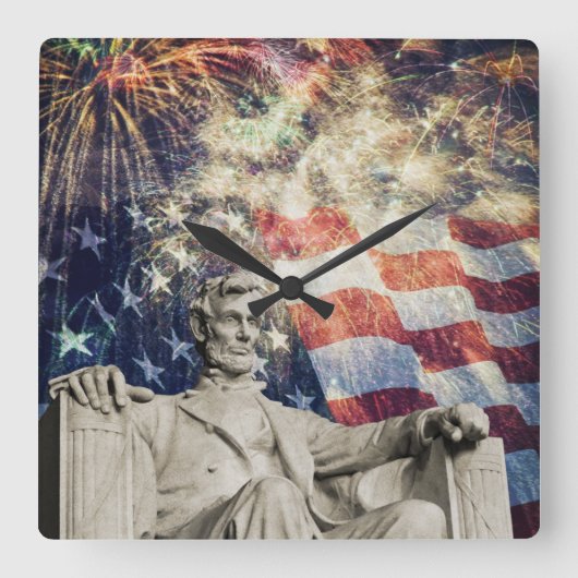 リンカーンアメリカン7月4日お祝い スクエア壁時計 (正面)