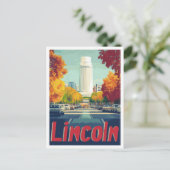 リンカーンネブラスカアートヴィンテージトラベルイラストレーション ポストカード (スタンド正面)