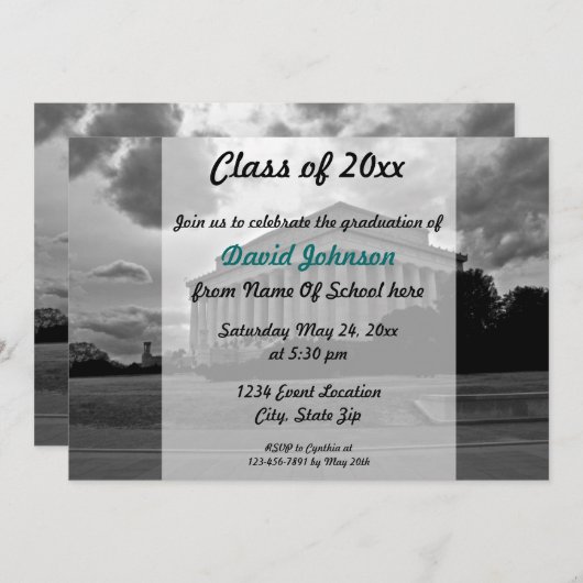 リンカーン記念館の卒業の招待状 招待状 (正面/裏面)