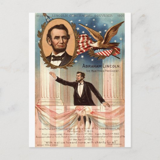 リンカーン100周年のお土産, 1908ヴィンテージ ポストカード (正面)