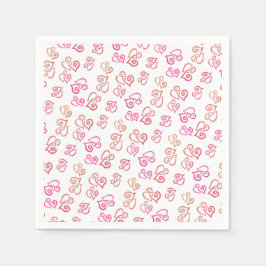 リンクされたオレンジ色のピンクのハートパターン(白パーティー上) スタンダードカクテルナプキン