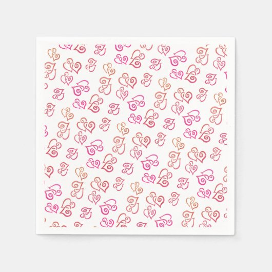 リンクされたオレンジ色のピンクのハートパターン(白パーティー上) スタンダードカクテルナプキン (正面)