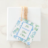 リンクされたグリーン & ブルー ハート パターン ホワイトパーティー フェイバータグ (インサイチュ)